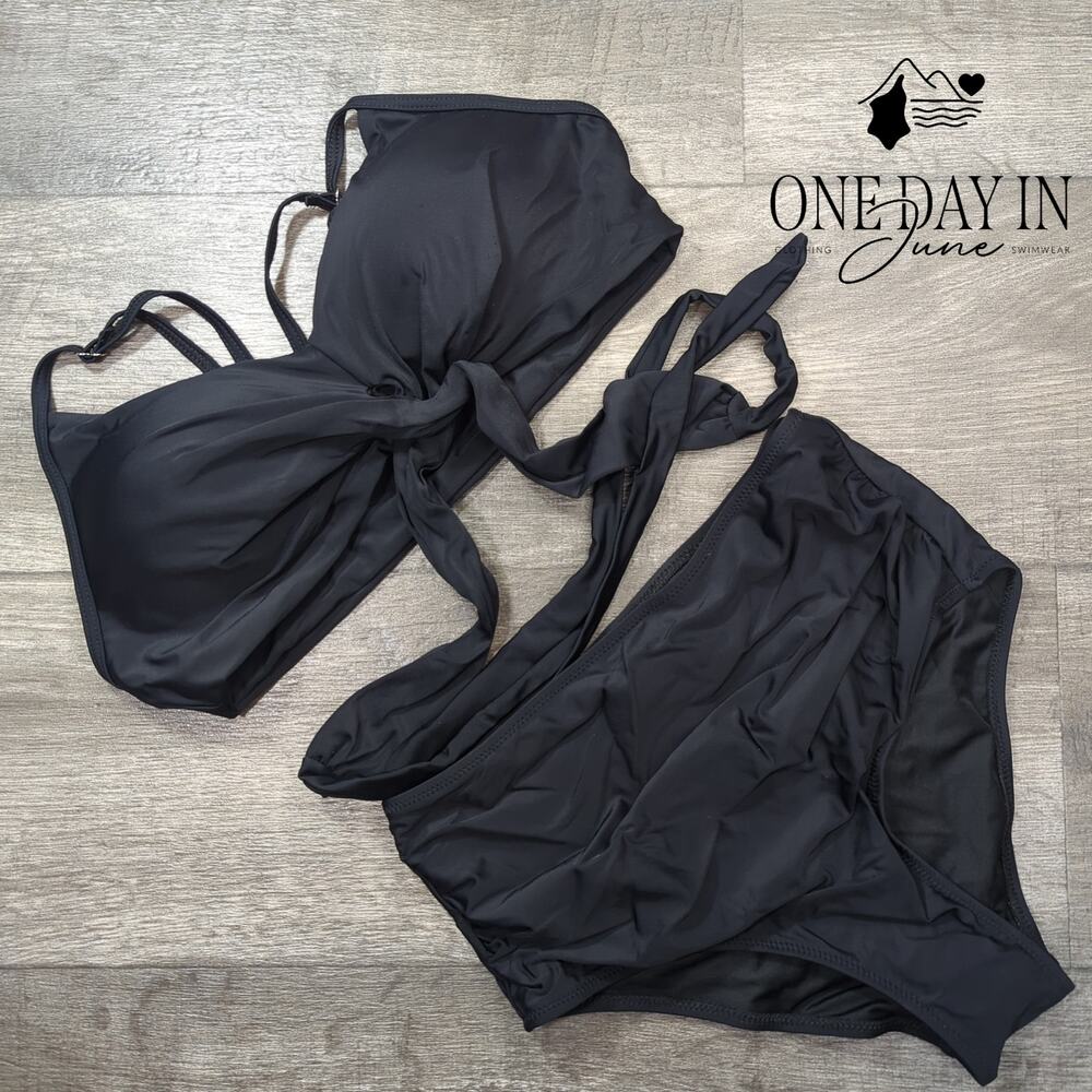 CharmLeaks Cross Front Tie High Waist Bikini Swimsuit Size M